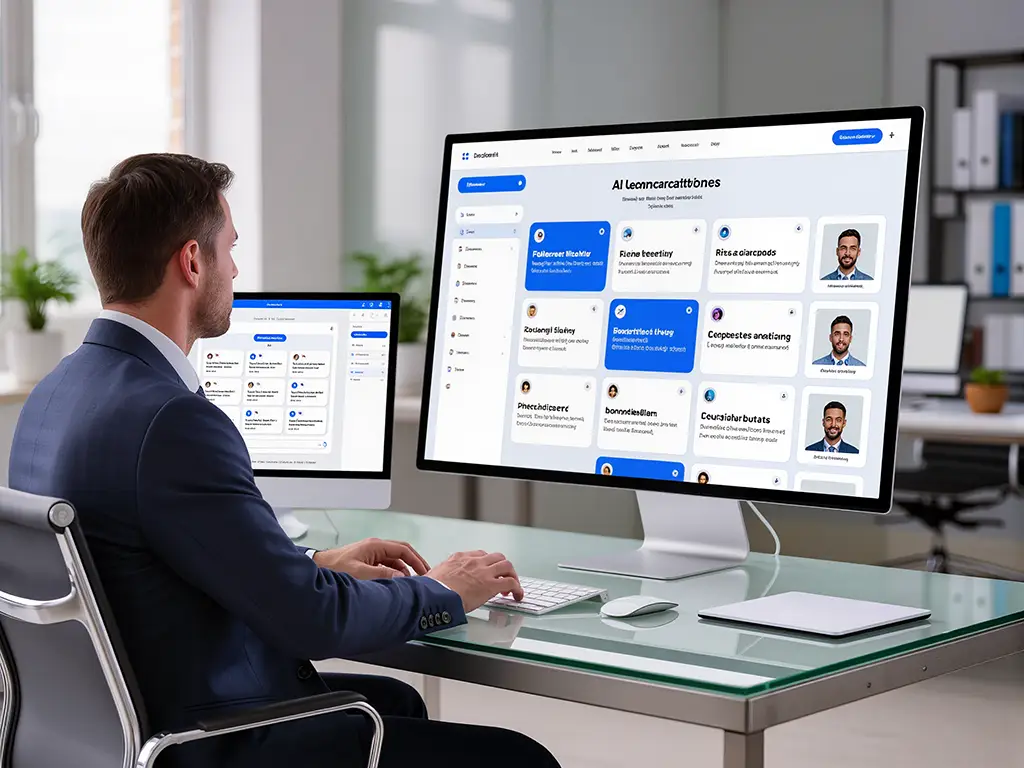 A modern workspace showing a website dashboard alongside an AI assistant interface, illustrating how AI-ready websites answer questions.